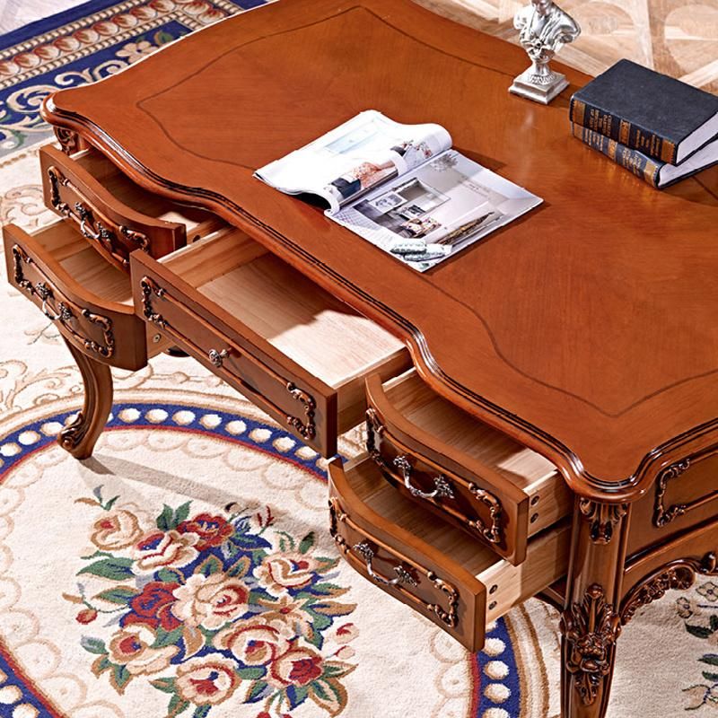 Home Office Furniture Wood Carved Executive Table with Leather Sofa Chair in Optional Furniture Color