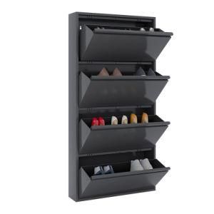 4 Tiers Modern Design Wooden Paint Grey Shoe Storage Cupboard for The Living Room Space Saving Shoe Cabinet