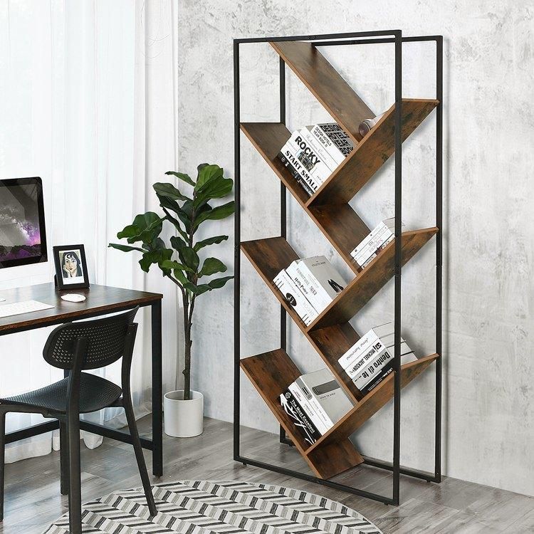 Bookshelf, Open Back Standing Storage Organizer Display Shelf Unit, Industrial Rustic for Living Room, Bedroom,