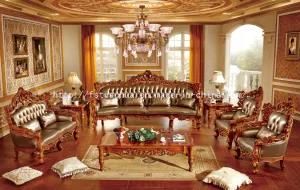 French Classical Italian Teak Wood Leather Sofa Set (TH533)