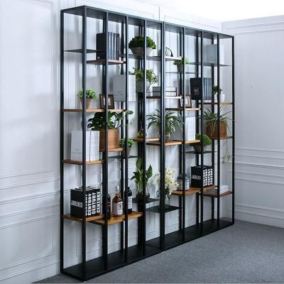 American Industrial Style Partition Solid Wood Bookshelf 0590