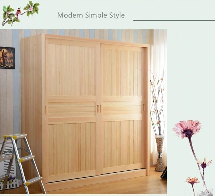 Modern Nordic Style Log Color Bedroom Furniture Sliding Door Wooden Storage Wardrobe