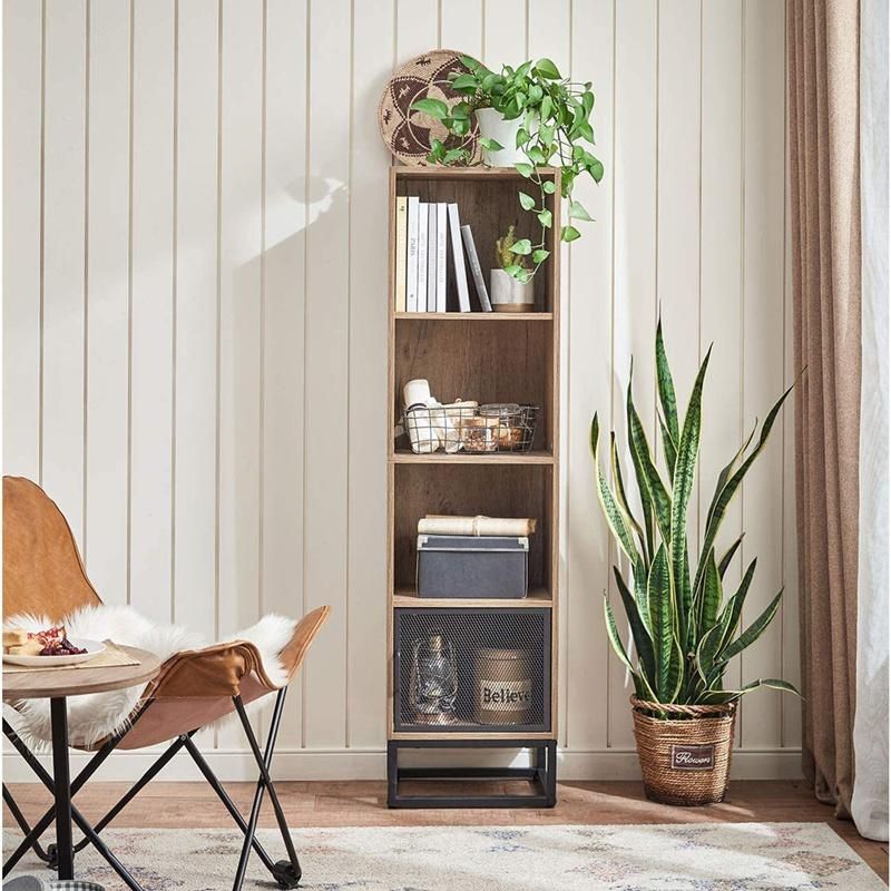 Home Office Iron Wood Combined Wooden Four-Layer Bookshelf 0388