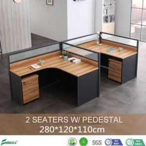 MFC Panel Contemporary Office Cubicles 2 Person Office Glass Partition Workstation with Mobile Three Drawer (AP-F02P)