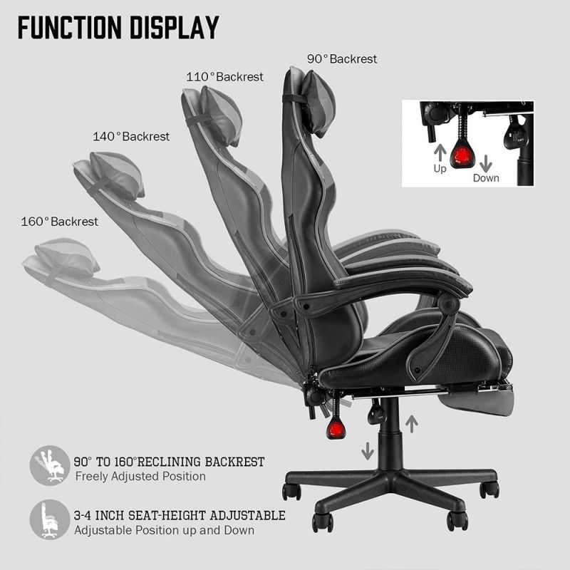 Black Ergonomic High Back Leather Gaming Chair with Footrest China