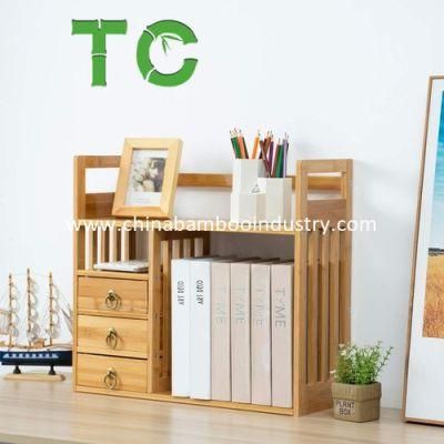 Bamboo 2-Layer Countertop Storage Rack Book Shelf Desktop Shelf Rack Bookcase Display Shelf