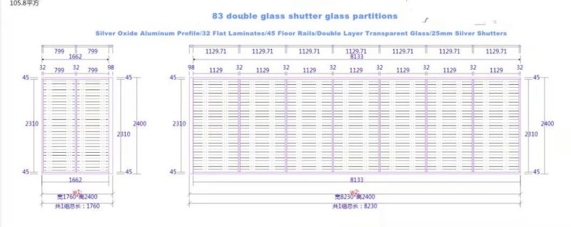 Modern Office Clean Double Glass Partition Wall Aluminium Frame Soundproof Office Partition Design