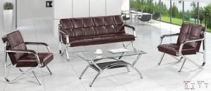 Modern Furniture Metal Armrest Leisure Brown PU Sofa 3+1+1