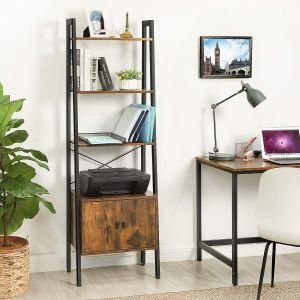 Shelving Unit Ladder Shelving Bookcase with Cupboard Living Room Shelving 4 Shelves Sturdy Iron Frame Bedroom Office Industrial Design