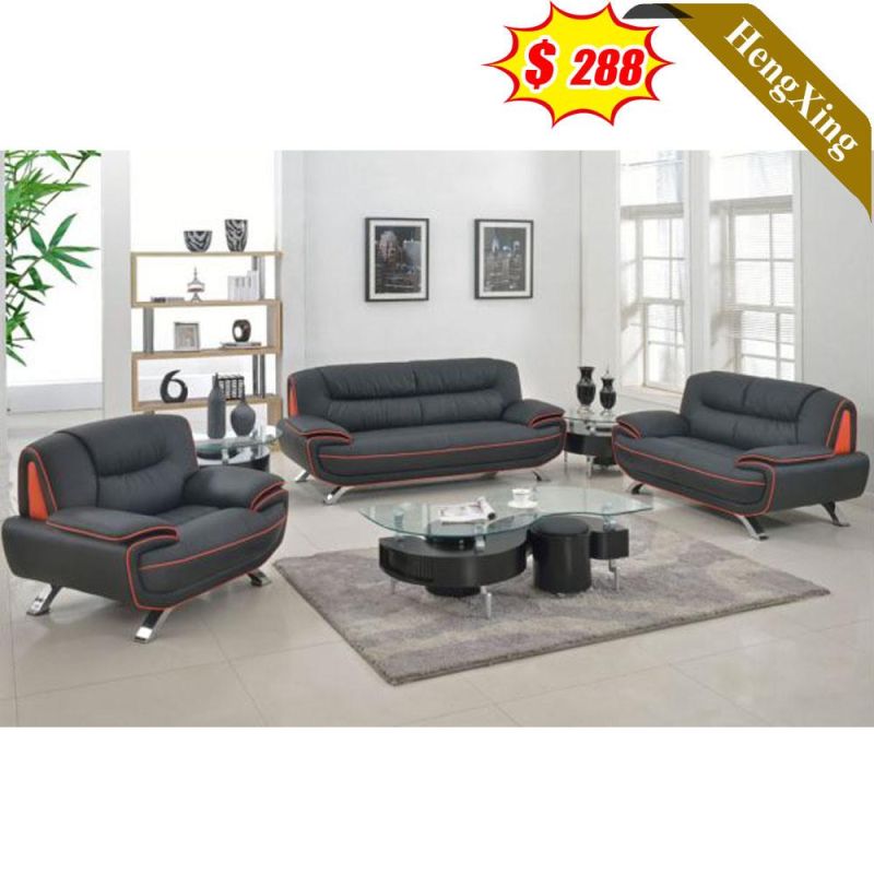 Classic Home Living Room Gray Color PU Leather Sofas Wooden Office Sofa Set