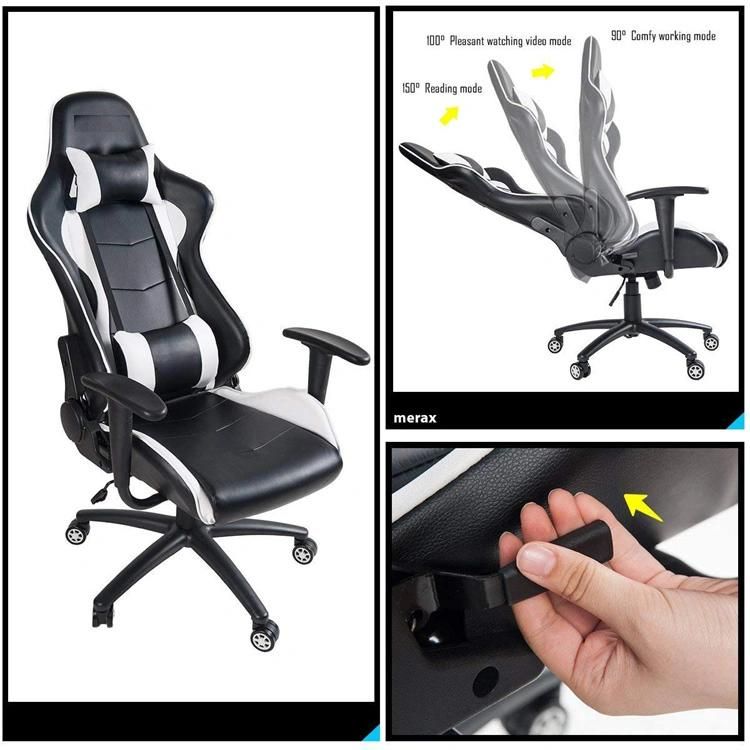 (VENUS) Designer Ergonomic Swivel Executive Gaming Desk Chair, Black and White PU Leather Cover Gaming Chair