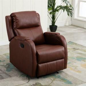 Reclining Simple Single Seat Sofa PU Leather Manual Functional Recliner Brown Color