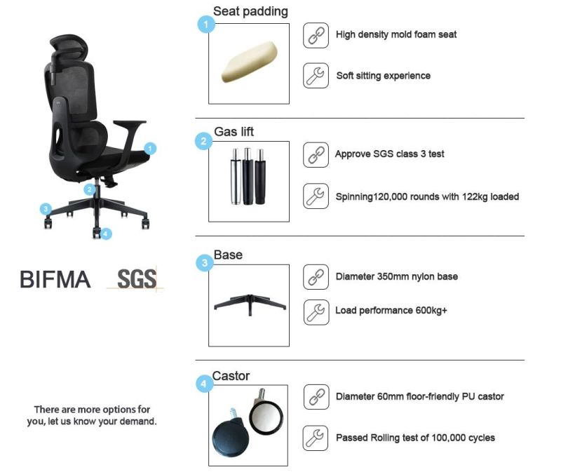 60mm Black PU Castors Rotary Gaming Chair Work From Home
