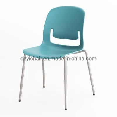 Blue Color Plastic Shell with Seat Cushion Chromed Finished 4 Legs Frame Stool Chair