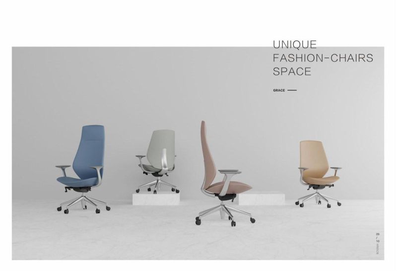 Fashion Unique High Half Leather Ergonomic Aluminum Executive Manager Boss Home Office Swivel Chair