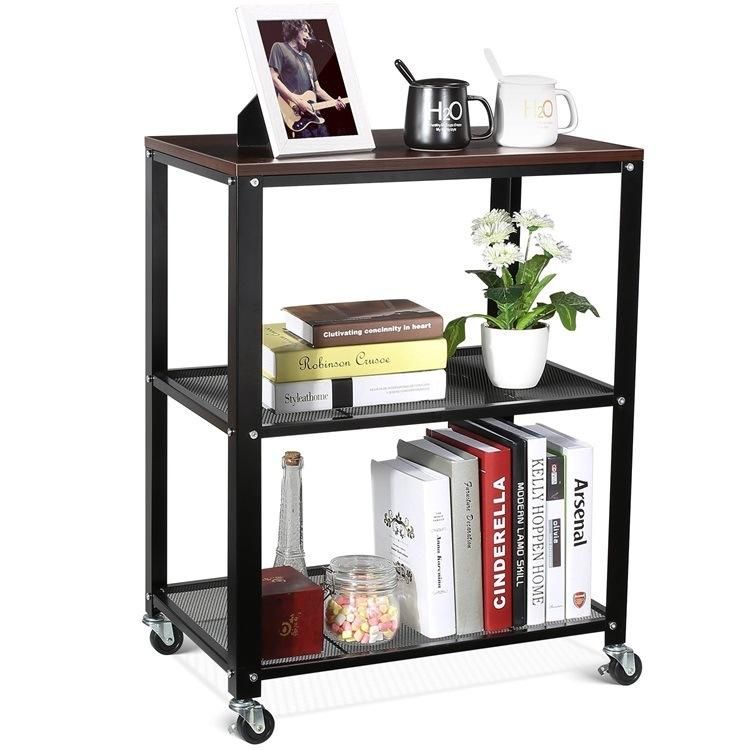 Metal Frame Wooden Shelf with Heavy-Duty Casters