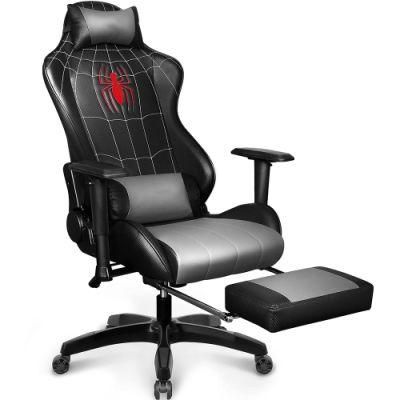 Black Spider Leather Swivel Gaming Chair with Footrest