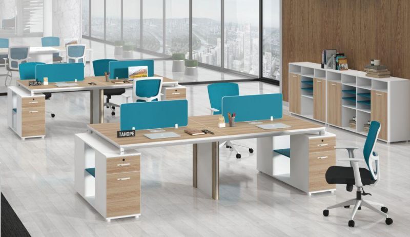 Four Seats Modern MFC Board Panel Commercial Wooden Workstation Table