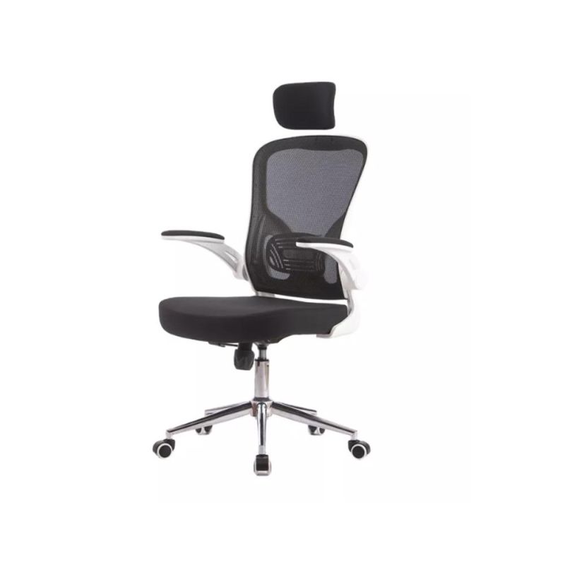 Hot Sale Adjustable Ergonomic Flip-up Arms High Back Executive Sillas White Office Mesh Chair with Headrest