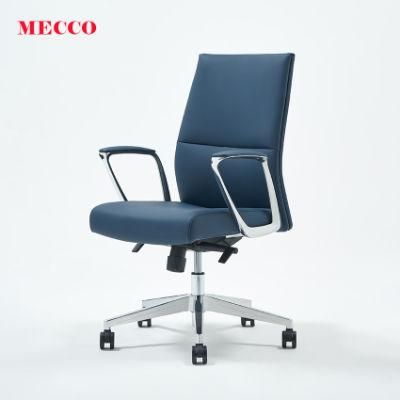 Blue Color MID Back Office Swivel Leather Chair