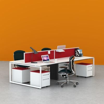 China Manufacturer Modern Design Steel Desk Frame White Table Top 4 Person Office Workstation