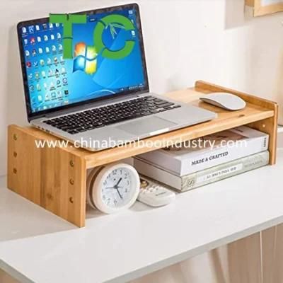 Adjustable Bamboo Laptop Stand Monitor Stand Riser Desk Organizer Desktop Bookshelf Printer Stand