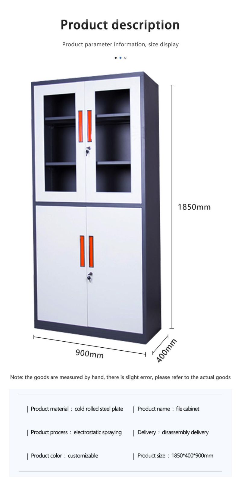 Factory Direct Sale Cupboard Design 4 Doors Metal Glass Door File Cabinet Office Storage Steel File Side Cabinet