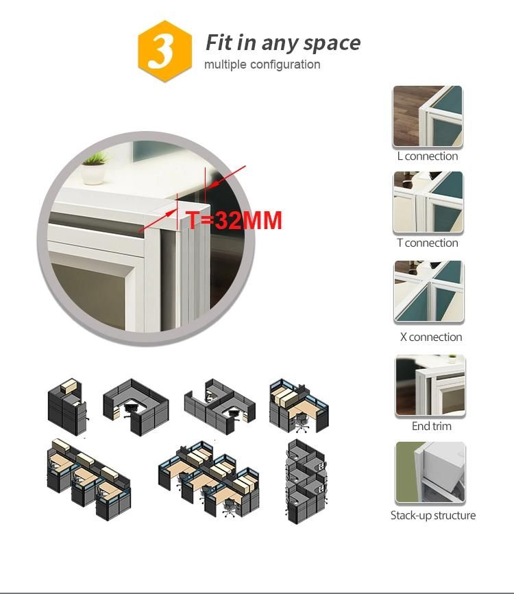 High Quality Standard Size Office Partition Modular Office Workstation