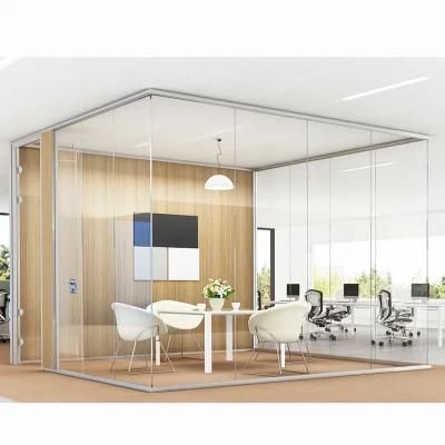 Room Divider Office Wood Glass Partition Wall with Double Glass Aluminium Blinds Inside