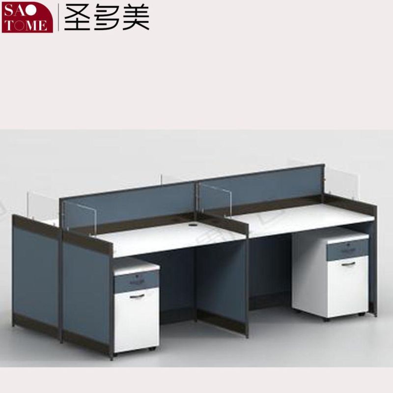 Office Furniture Four-Person Brown Desk with Movable Cabinet
