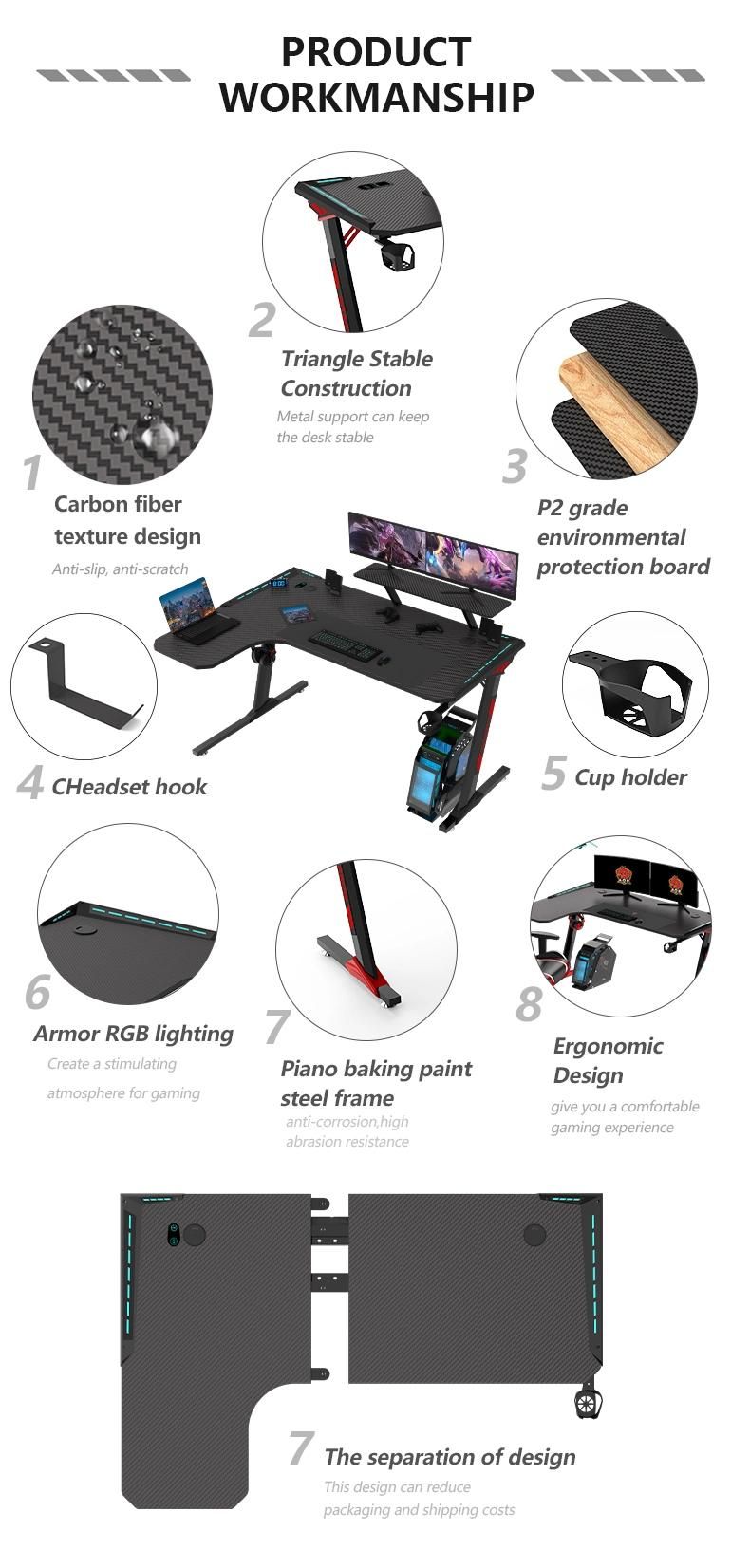 Aor Esports Customizes Furniture Bedroom Student Laptop RGB LED Light Dormitory Desktop Study Computer Table Gamer Competitive Chair Gaming Desk for Home Office