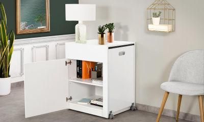 White Computer Desk, Wood Computer Table with Cabinet, Home/Office Furniture