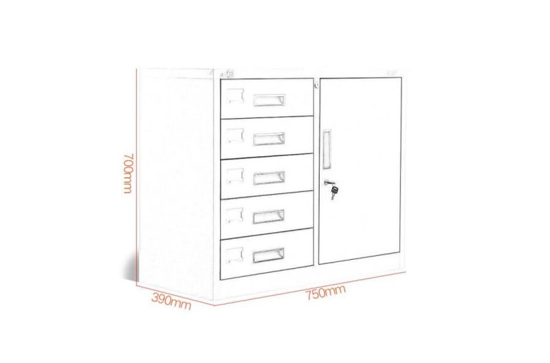 Office 5 Drawer Low Steel Filing Cabinet Metal Cupboard