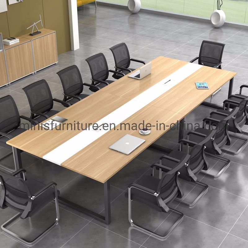 (M-CT345) Commercial Furniture Wood Color Office Table with 8 Office Chairs