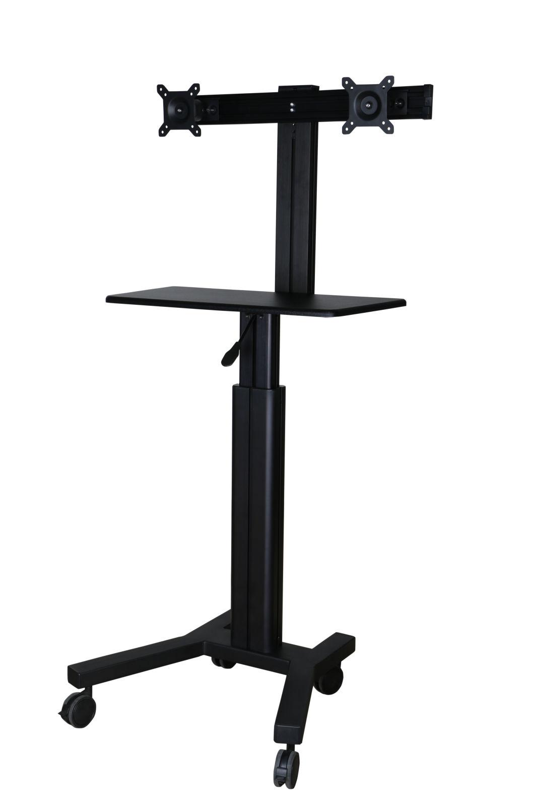 Black/Silver Gas Lift Mobile Computer Workstation with Double Monitor 10-24"