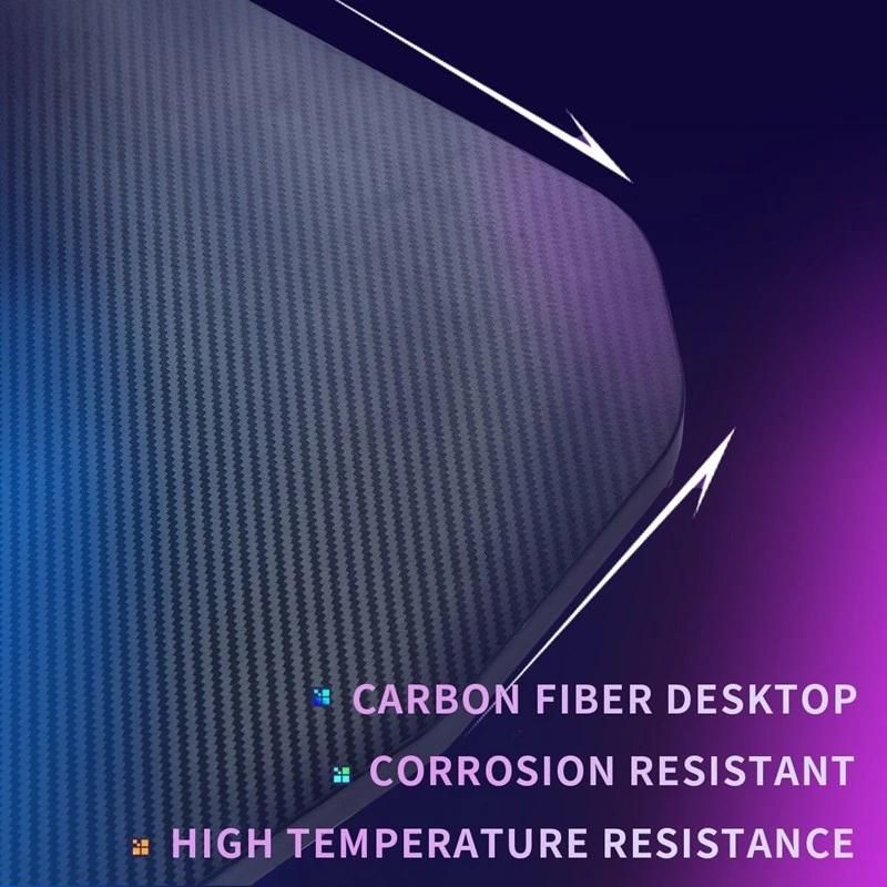 Z-Shaped PC Gaming Computer Desk Workstation with Carbon Fiber Surface and Headphone Hook