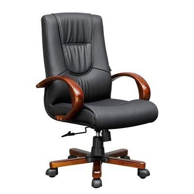 Solid Wood Arm PU Leather Ergonomic Office Director Chair