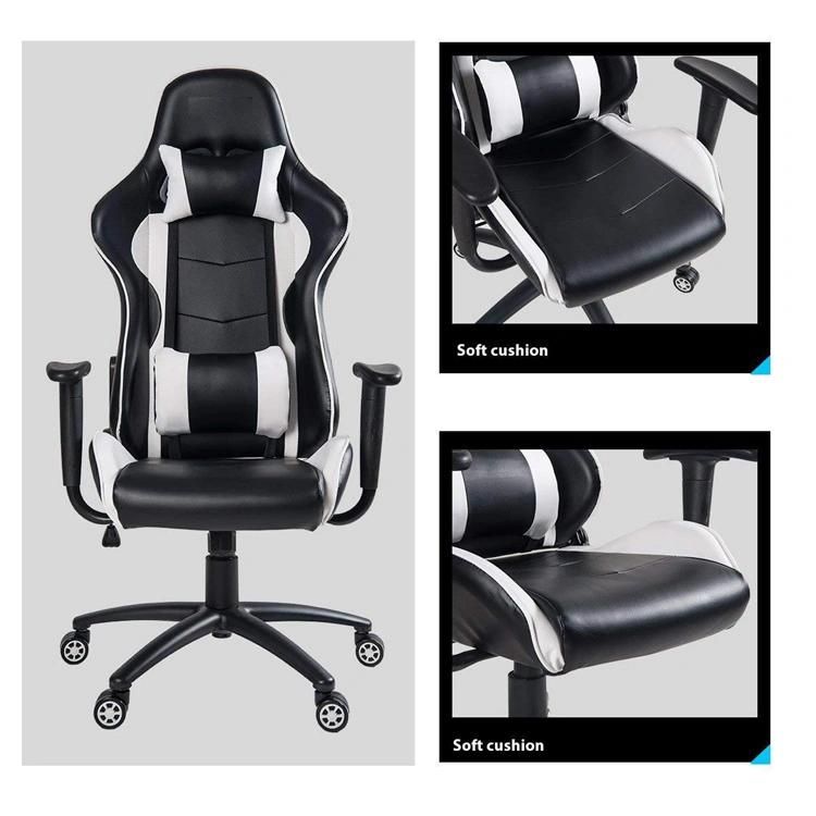 (VENUS) Designer Ergonomic Swivel Executive Gaming Desk Chair, Black and White PU Leather Cover Gaming Chair