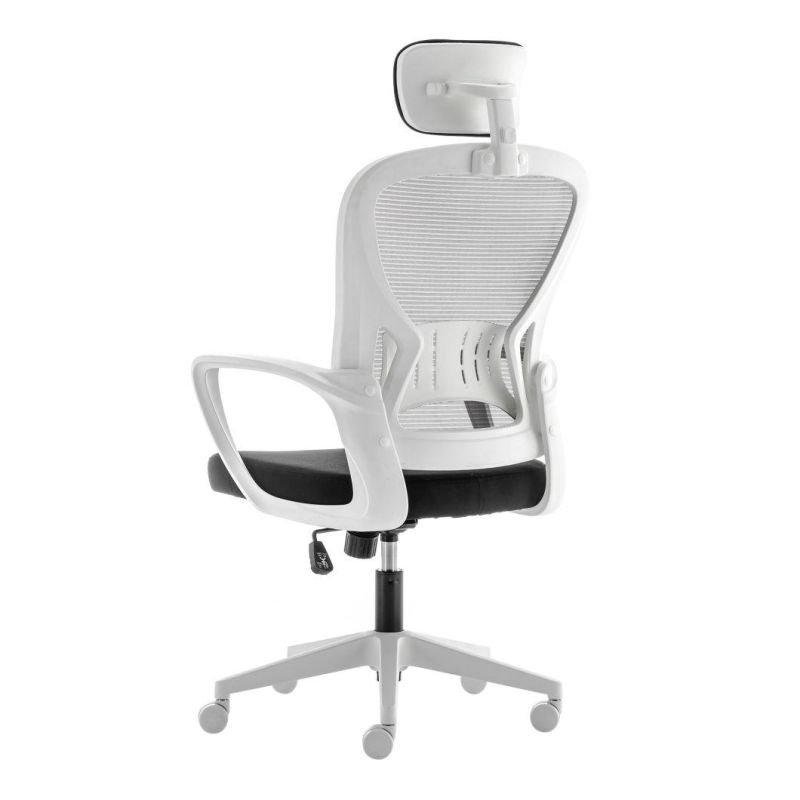 White Armrest Swivel Mesh Chair with Headrest for Office