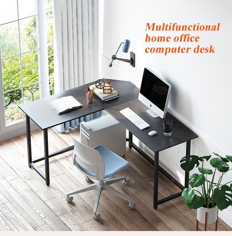 L-Shaped Desk 50.8" Black Metal Frame Student Corner Computer Desk Table Office