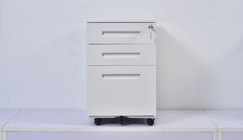 Recessed Handle Steel Filing Cabinet Metal Mobile Pedestals Cabinet 3 Drawers