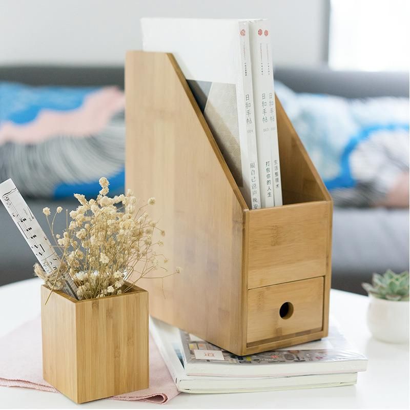 Bamboo Magazine Holder, Vertical File Folder Desk Organizer for Home and Office