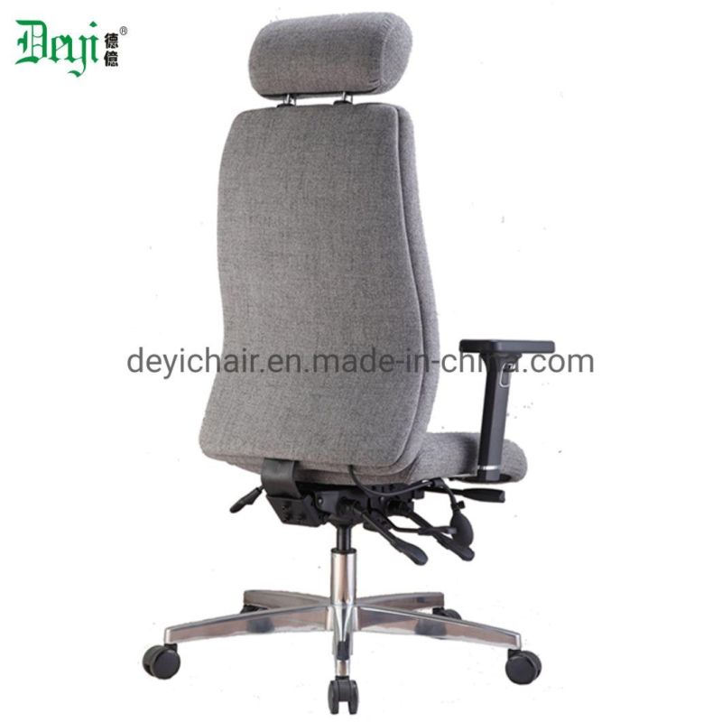 Grey Fabric Upholstery High Back Functional Mechanism with PU Adjustable Arm Aluminium Base Office Chair