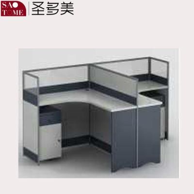 Office Furniture L-Shaped Countertop Two-Seater Desk with Movable Cabinet