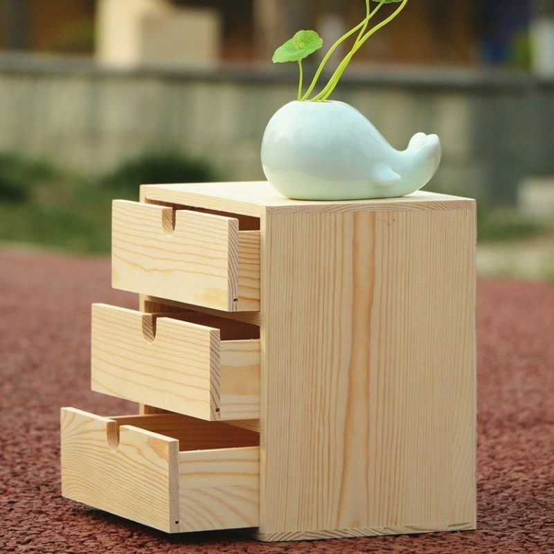 Desk Wooden Drawer Table-Top Wooden Storage Box