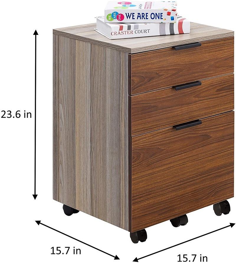 3 Drawer Rolling Wood File Cabinet with Locking Wheels Home Office Portable Vertical Mobile Wooden Storage Filing Cabinet for A4 or Letter Size