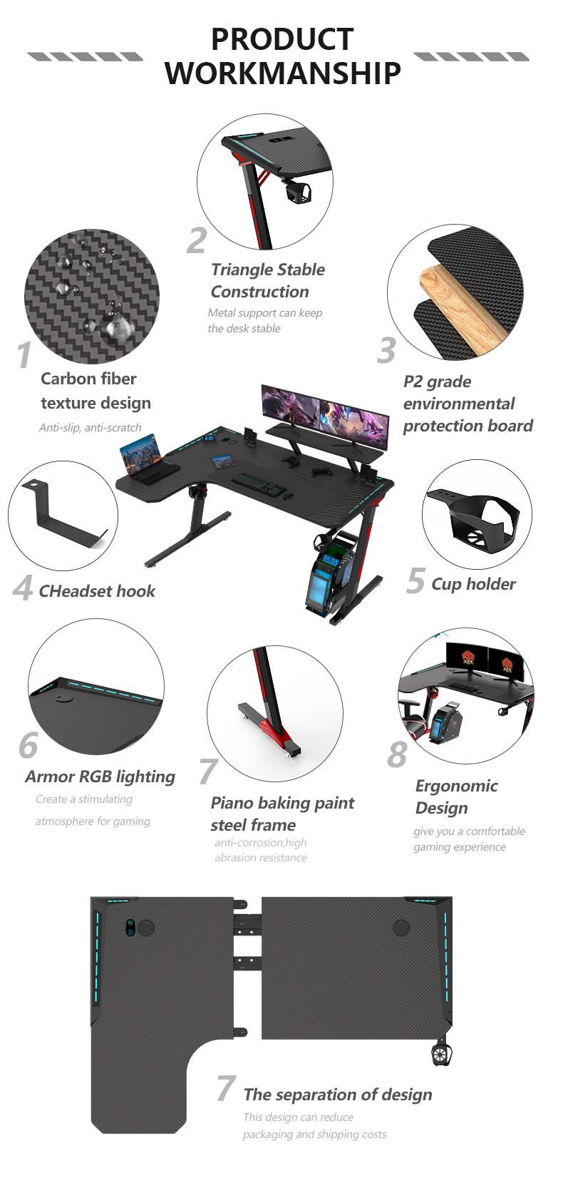 Aor Esports Customizes Furniture Bedroom Student Dormitory Desktop RGB LED Light Laptop Study Computer Table Gamer Competitive Chair Gaming Desk for Home Office