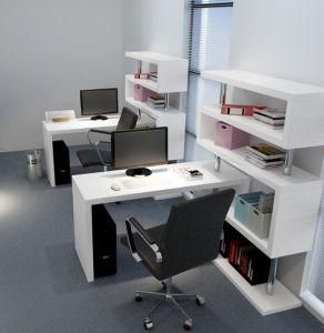High Gloss Office Study Cum Computer Table with Bookshelf Design