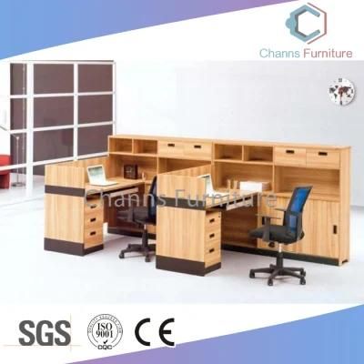 Two Seats Wooden Office Workstation with File Cabinet (CAS-W31421)