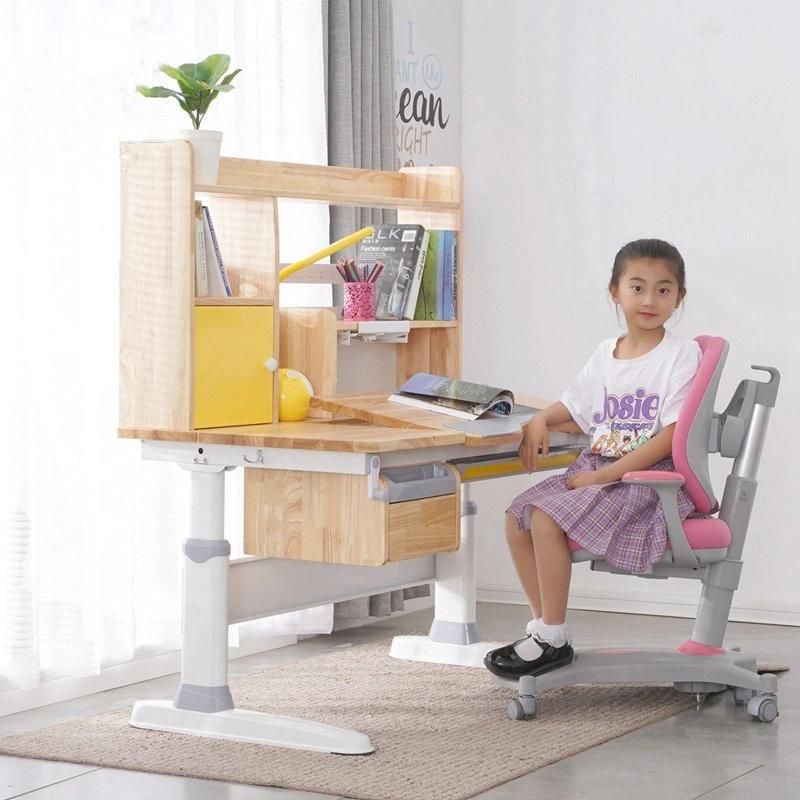 Rubber Wood High Bookshelf Study Desk and Chair Combination